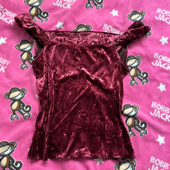 90s y2k 2000s velour velvet vampy red top - Picture 5 of 5